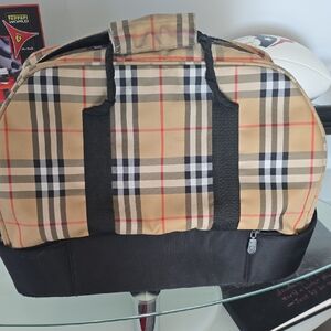 Burberry Tan and Black Checkered Travel Bag